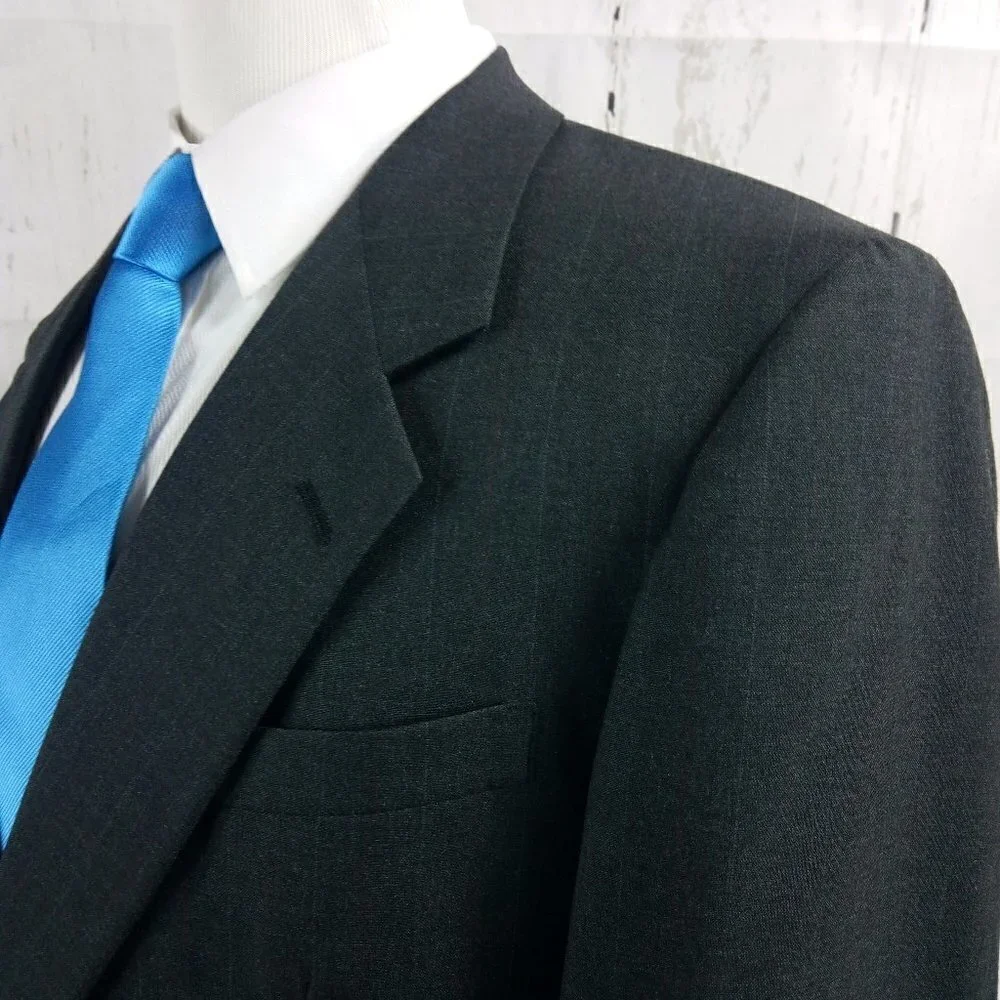 Hart Schaffner Marx Custom Made 44R Charcoal Striped Suit Blazer Sport Coat